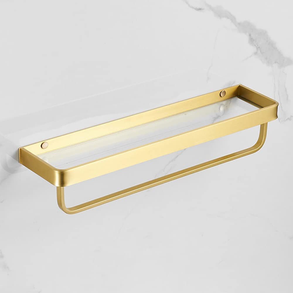 GTFDXJ Shower Caddy Wall Mounted Bathroom Shower Shelf with Towel Bar Aluminum Toilet Storage Holder Glass Frame Bathroom