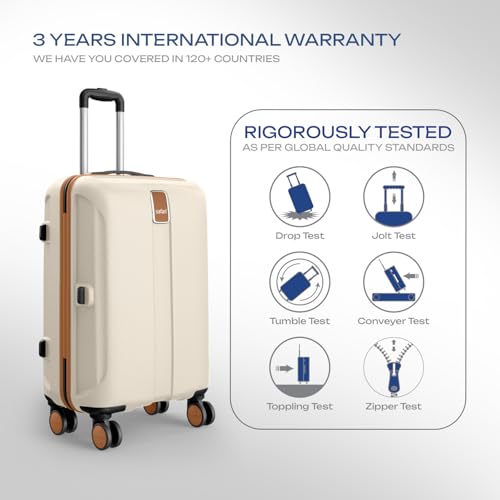 Image of Safari Thorium Royale 8 Wheels Set of 3 Trolley Bags Hard Case Polycarbonate Luggage, TSA Lock, Wet Pouch Organized Interior, Suitcase for Travel, Trolley Bags for International Travel, Vanilla Tan