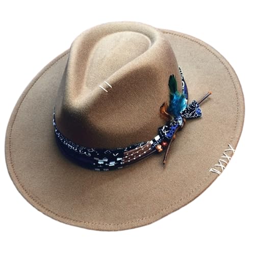 MODODO Fashion Fedoras Homburg Panama Hat Exotic for Women Men Photo Props Western for Men Women Unisex Wear Headwear Khaki