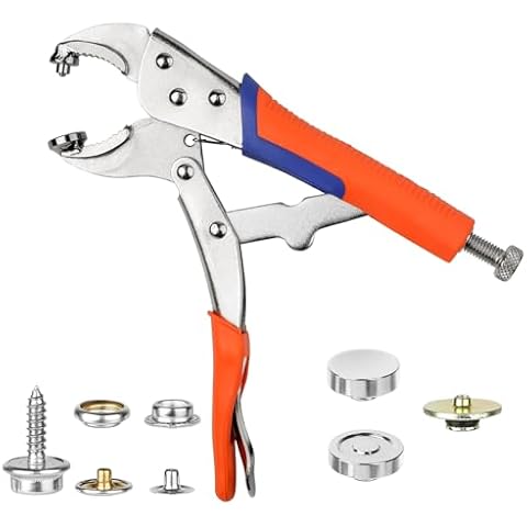 Sopnom Heavy Duty Snap Fastener Tool (3 Replaceable Dies), Adjustable Snap Buttons Kit Tool with Pucher, Includes 10 Sets 15mm Snaps for Boat Cover, Replacing Metal Snaps, Boat Covers, Canvas, Tarps Cover