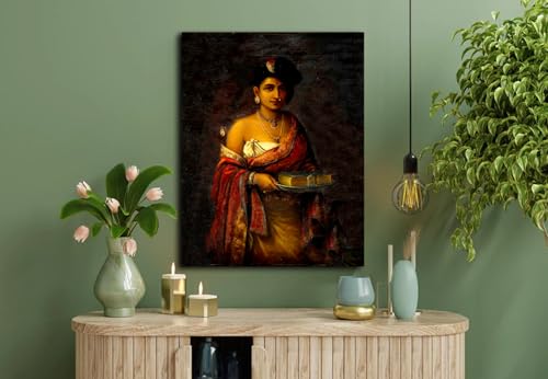 Image of Sikhash Raja Ravi Varma Canvas Paintings Classic Art, Indian Art, Famous Artist, Wall Painting for Living Room, Bedroom, Office, Unframed, Multicolor Fabric Size - 12x9 inches (30x23 cms, The Maharani of Travancore)