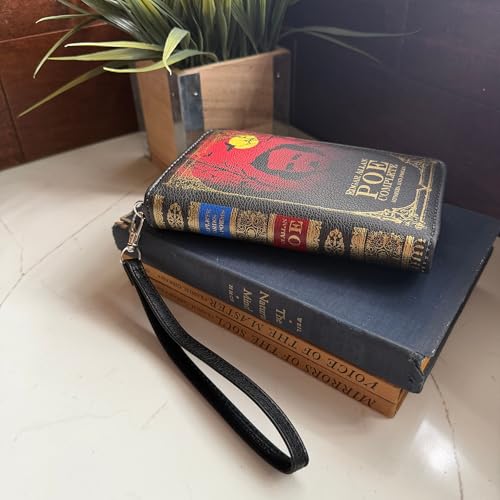 Image of Women's Bifold Wallet Edgar Allan Poe Gothic Book Wristlet, Black 7 Inch