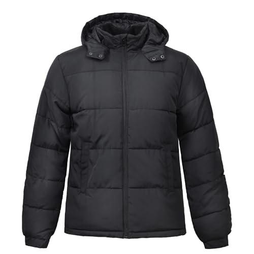Image of Men's Hooded Puffer Jacket Down Alternative Lightweight Warm Coat Stand Collar Winter Insulated Quilted Coat
