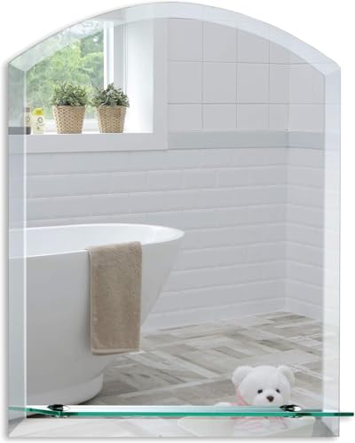 Neue Design Mood Arch Bathroom Mirror with Shelf, Wall Mounted, (24 x 18 inch) Frameless Modern & Stylish Design with Contemporary Bevelled Edges
