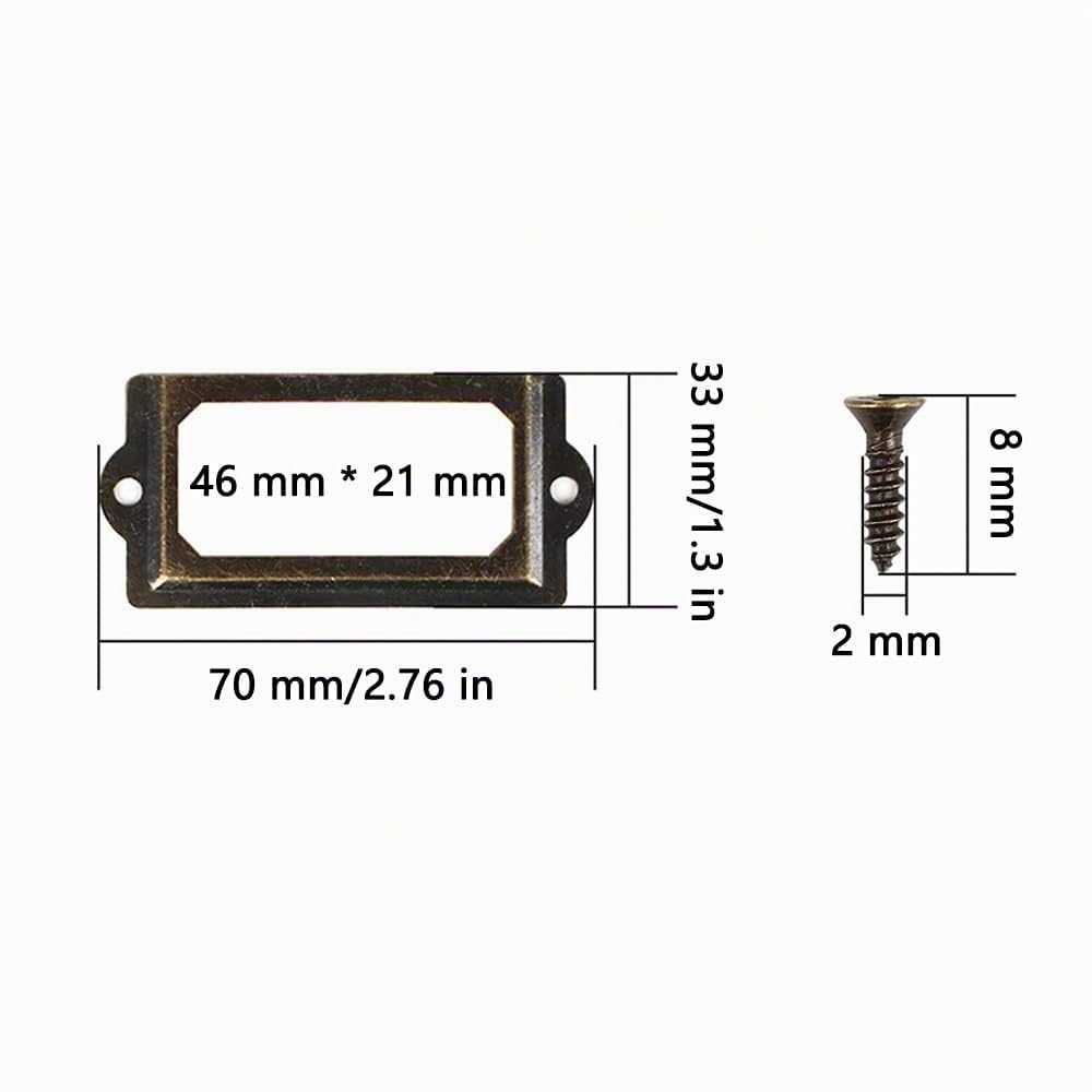 36 Pezzi Porta Etichette Antico, Porta Etichette in Metallo con Viti, Porta-Etichette Porta Carte per Ufficio, per Targhette con Nome, Armadietto da Farmacia, Cassettiera o Schedario