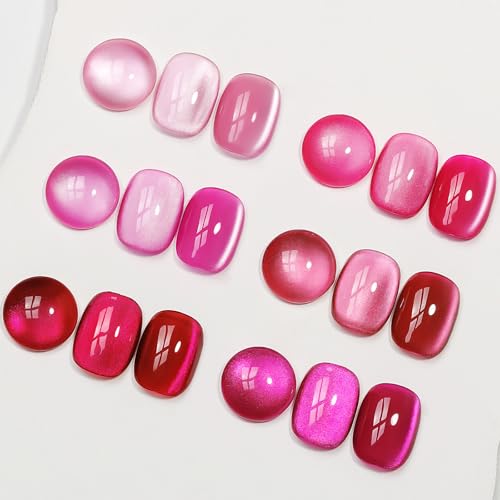 MIZHSE Cat Eye Gel Nail Polish, Pink Magnetic Gel Polish Set with...