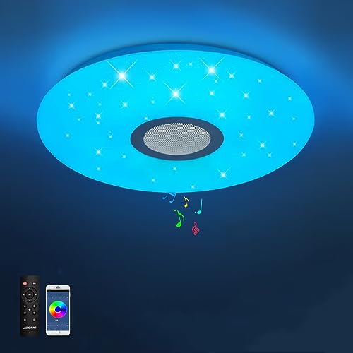 JDONG Bluetooth Deckenleuchte LED mit Lautsprecher Fernbedienung und App-Steuerung RGB Farbwechsel dimmbar Sterne für Schlafzimmer Kinderzimmer Badzimmerlampe 24W Ø 30CM