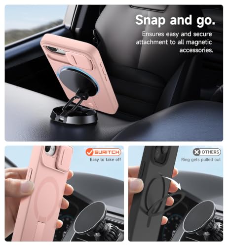 Image of SURITCH for iPhone 17e /16e Case with Magnetic Camera Slide Cover and Adjustable Kickstand, Compatible with MagSafe, Shockproof Bumper Case Slim Protective Cover 6.1 Inch,Pink