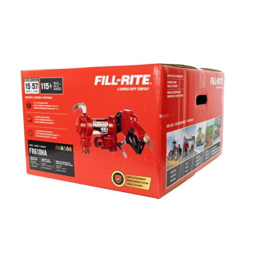 Image of Fill-Rite FR610HA 115V 15 GPM Fuel Transfer Pump w /Discharge Hose & Automatic Nozzle (Red) | Gasoline, Diesel, Kerosene, Ethanol & Methanol Blends & Biodiesel
