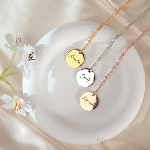 MignonandMignon Personalized Coin Name Necklace Custom Engraved Jewelry Gift for Bridesmaid Birthday Handmade Jewelry for Women Mom Gift for Her – LCN-N3