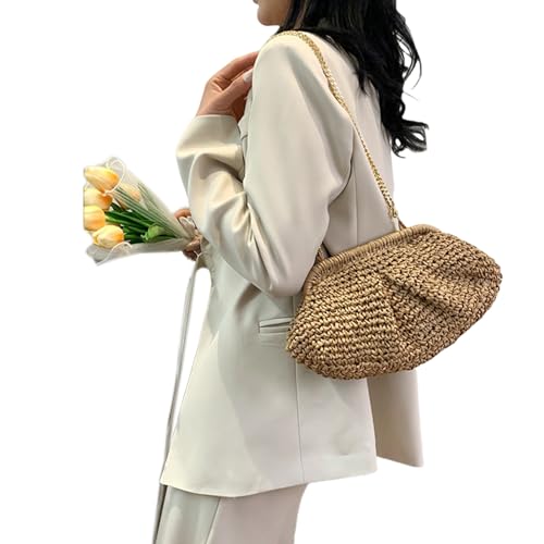 Straw Crossbody Clutch Bag Woven Shoulder Bag with Chain Strap Straw Clutch Cloud Shoulder bag Handbag Ruched Bag2