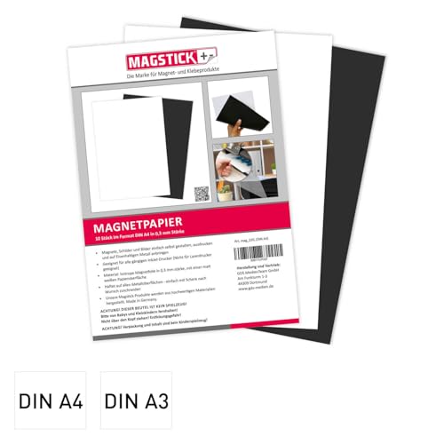 10er Set Magnetpapier I weiß I DIN A4 I DIY I magnetische Rückseite I mit gängigem Inkjet Drucker bedruckbar I zum Beschriften, bedrucken oder als magnetisches Foto-Papier I mag220