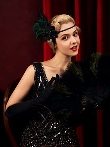 Sweetv 1920S Flapper Headband, Rhinestone Feather Roaring 20S Great Gatsby Headpiece Hair Accessories For Women,Black #TOP3