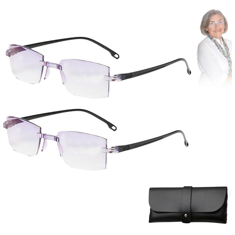 Shirene Gafas Lectura Anti Luz Azul,2 Pack Gafas de Lecturas sin Montura para Hombre y Mujer,Gafa de Lectura Ultraligeras Con Zoom Inteligente Automático Antiluz Azul Para Presbicia para 100-400°