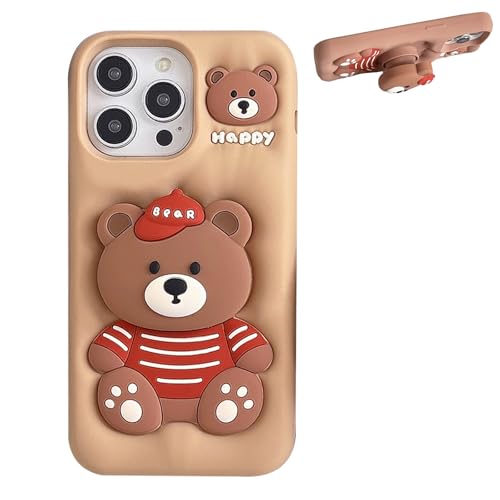 YAKVOOK Funny 3D Silicone Case for iPhone 13,Cute Cartoon Bracket Hat Bear Kawaii Phone Case for Women Girls Soft Rubber Bumper Cool Fun Cover for iPhone 13