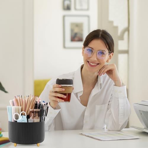 Image of SKYDUE 2 Pack Pen Holder, 360 Degree Rotating Pencil Holder for Desk Organizer, Rotating Desktop Pen Organizer with 5 Slots, Office Supplies, Pencil Cup for Office, School, Home