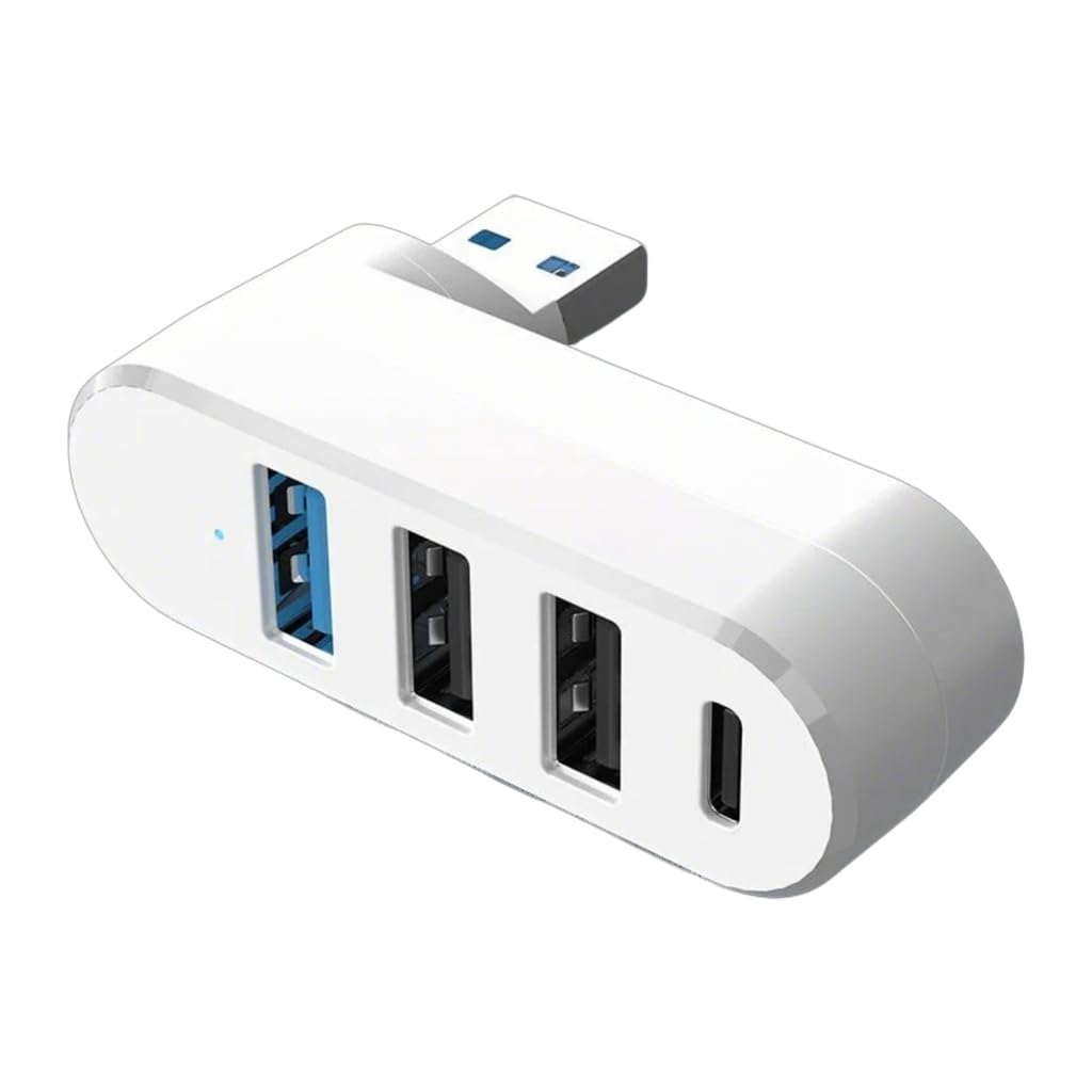 Elnwnnkc 4 Port USB3.0 Hubs 180° Degree Rotatable USB Splitter with 3 USB Port 1 USB C Powered Data Port USB Extender