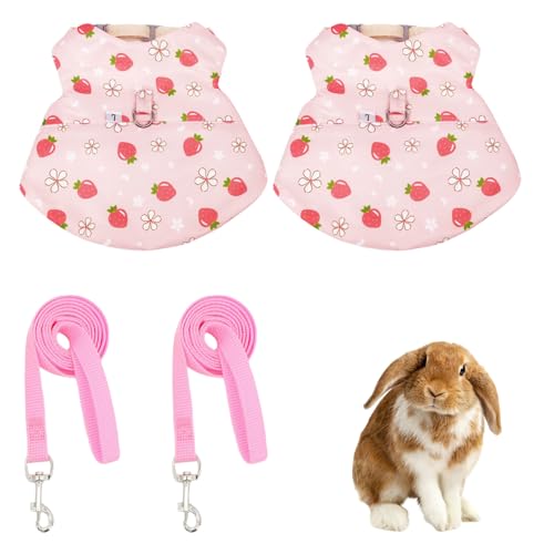 Image of 2 Sets Rabbit Harness and Leash, Cute Adjustable Bunny Clothes Harness Escape Proof Pet Supply (Pink, L)