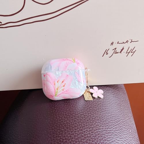 Image of MINSCOSE for Cute Glitter AirPods 4 Clear Case,Flower and Butterfly Shell Pattern Design with Trendy Floral Keychain,Soft TPU Protective Cover with Cleaner Kit for AirPods 4-Pink