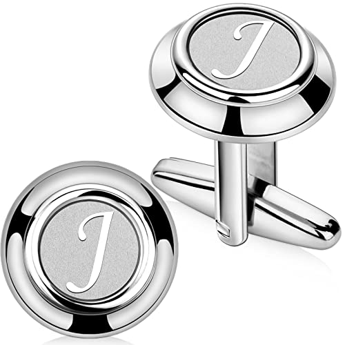 AMITER Silver Cufflinks for Men Letter J Cuff Links For Tuxedo Shirts (Silver J) Metal