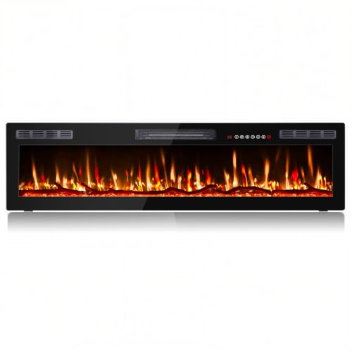 BOSSIN 72 inch Ultra-Thin Silence Linear Electric Fireplace Recessed Wall Mounted Fireplace Fit for 2 x 4 and 2 x 6 Stud 12 Adjustable Flame Color & Speed Remote Control with 8h Timer