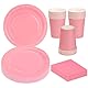 MestectPET 56 Stück Rosa Partygeschirr Set, Pappteller Becher Servietten für 16 Gäste, Geschirr Set für Geburtstage Hochzeiten Babypartys Partys und Feiertage Tischdekorationen