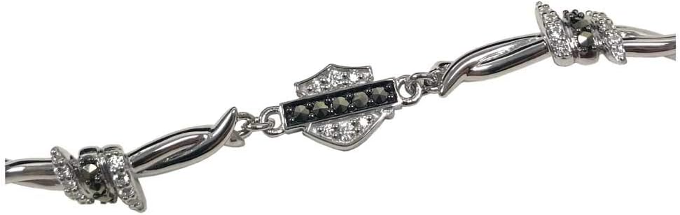 Harley-Davidson Womens Bling Barb Wire Chain Bracelet, Sterling Silver HDB0433