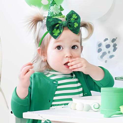 YanJie Baby Bows Nylon Green Bow Headbands for Infant Girls Shamrock Clover Headband Newborn Toddler Headband St Patricks Day Hair Accessories White2