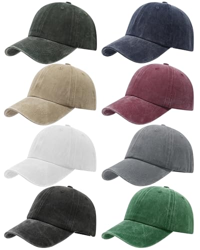 LYDTICK 8 Pack Vintage Washed Baseball Cap Golf Dad Hat Distressed Cotton Plain Trucker Hats for Men Women 8 Colors