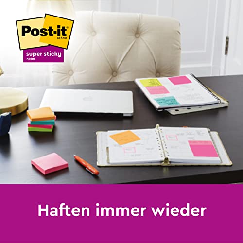 Image of Post-it Super Sticky Notes Boost Collection Pack of 5 Pads, 90 Sheets Per Pad, 76mm x 76mm, Orange, Green, Pink, Yellow, Blue - Extra Strong Sticky Notes for To Do Lists & Reminders