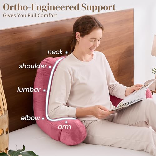 Image of Sasttie Reading Pillow for Bed, Back Pillow for Sitting Up, Rose Pink