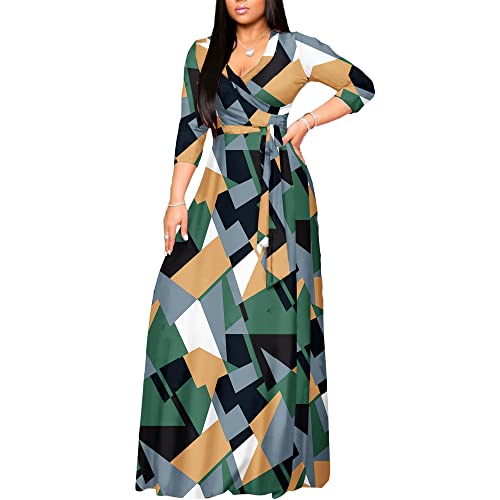 Image of FANDEE Plus Size Maxi Dress for Women Casual Summer Sundress V-Neck 3 /4 Sleeve