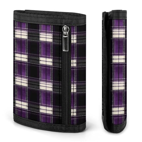 Purple And White Plaid Print Wallet for Men, 8 Credit Card Holder Slim Minimalist Front Pocket Small Mens Bifold Wallets2