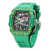 FEICE Orologio meccanico automatico vintage da uomo | orologio impermeabile scheletro | cinturino in silicone | analogico sportivo luminoso | unico orologio da polso da uomo | verde FM603, Verde,