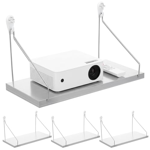 Sibba 4 Pack Projector Shelf for Wall, 12 x 6 in Wooden Floating Shelf with Seamless Nail Router Wall Mount Projector Walls Mount Shelves for Modem Cable Box Under TV Floating Holder Stand Accessories