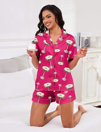 Image of SHESHOW Satin Pajamas for Women Set Preppy Animals Pjs Short Sleeve Shorts 2 Piece Loungewear Sets XS-XXL