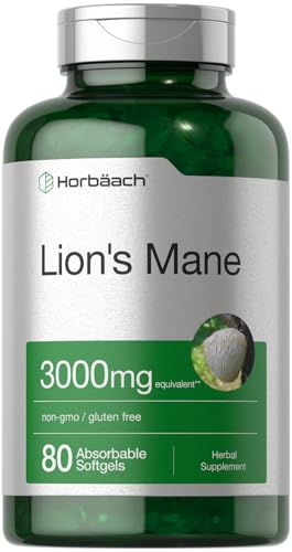 Horbäach Lions Mane Supplement | 80 Absorbable Softgels | Non-GMO & Gluten Free Extract