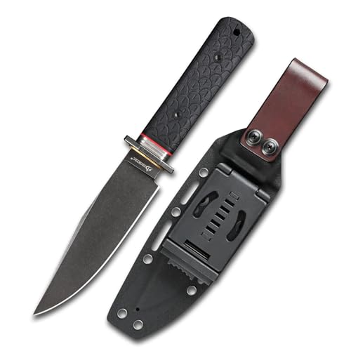 SDOKEDC DC53 Steel Fixed Blade Hunting Knife with Sheath - Tactical EDC Knife for Men Essential for Outdoor Survival Camping Hiking (Black Stone Wash)