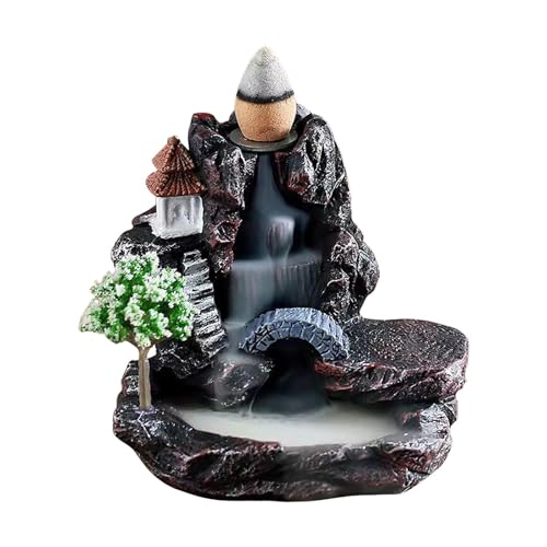 Porta incenso a riflusso, bruciatore di aromi a cascata in ceramica | Bastoncino di incenso con cono di fumo a fontana, aromaterapia, ornamento per la casa, per interni in legno di sandalo, camera da