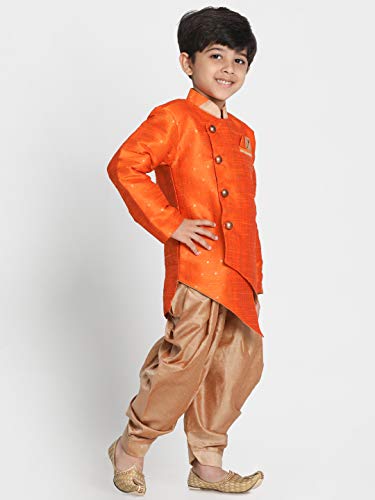 Image of JBN Creation Light Blue Cotton Silk Blend Boys Indo Wstern Style Sherwani Set