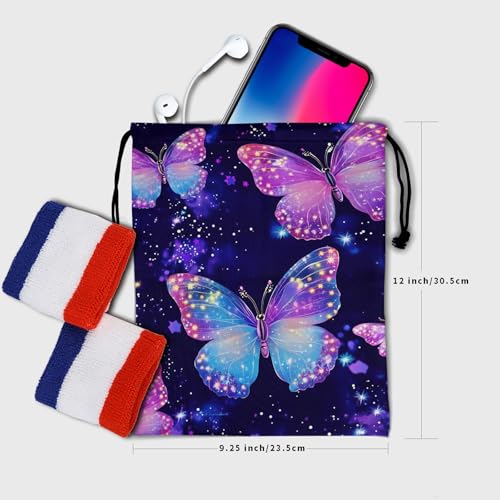 Image of Nerxy Galaxy Butterfly Gymnastics Grip Bag - Stars Grip Bags for Gymnastics Mini Gym Bag Drawstring Storage Pouch Adjustable