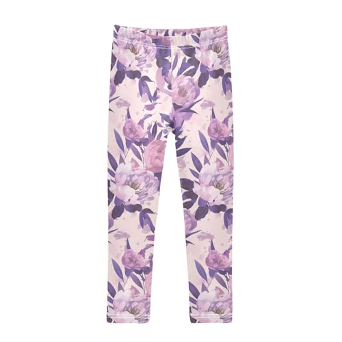 KLL Peonies Lilac Watercolor Ongrey Pink Toddler Girls Leggings Comfortable Full Length Lounge Pants Exercise