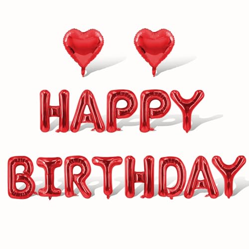 Globos rojos de feliz cumpleaños, globos de aluminio, letras, globos para decoración de fiestas temáticas rojas, suministros de decoración de Navidad, cumpleaños, decoración de globos, kits de arco de