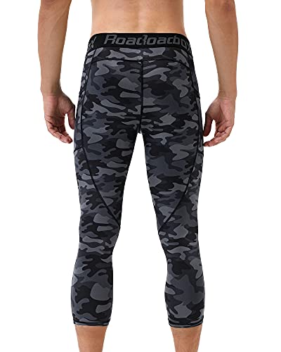 Roadbox Mens 3/4 Compression Pants With Pockets Running Workout Baseketball Base Layer Legging Tights #TOP3