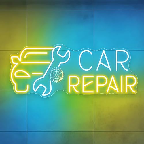 Custom Car Repair Neon Sign, Garage Neon Light for Wall Decor Dimmable USB with Adjustable Brightness, Car Wrench Gear LED Light for Man Cave Auto Repair Shop Car Workshop 17.7″ × 7.5″