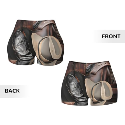 Cowboy Black Hat Western Boots Pattern Sports Shorts, high Elastic Slim Fitness Pants, Suitable for Yoga/Leisure/Daily wear3