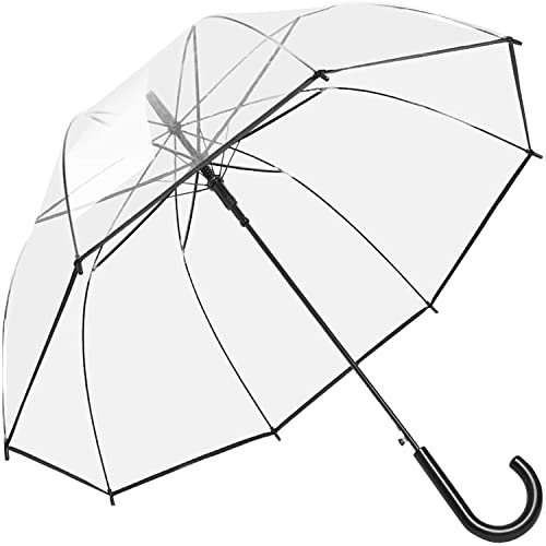 Wedding Umbrella Automatic Open Rounded Clear Umbrella Windproof Bubble Umbrella J Handle Large Canopy Stick Umbrella For Bride Groom Photography Rain Ceremony Pvc Dome Transparent Umbrella (Black-8) #TOP2