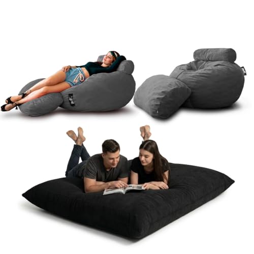 La Mejor Selección de Pufs Top 5. 46 Puff - Sillón 2 en 1 con Cama Matrimonial con Cojín y Taburete para Adultos Relleno de Hule Espuma (Puff: 100x50 cm, Cama:140x180 cm) Cómodo y Resistente Acabado en Tela Tipo...