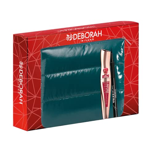 Deborah Milan - Set de regalo para mujeres con embrague para ojos, incluye máscara instantánea Maxi volumen aceite de granada y lápiz delineador de ojos 24 horas extra negro, n.° 07, 1.041 gramos