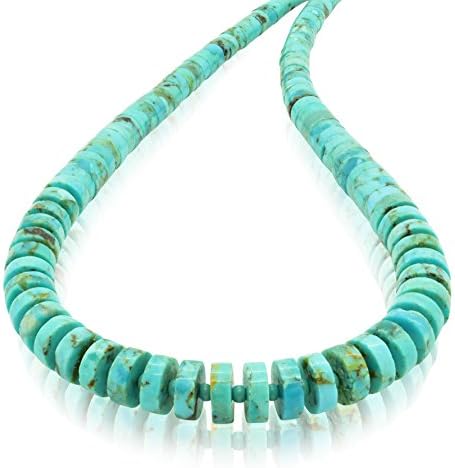 BLUEJOY Genuine Natural Turquoise Graduating Heishi Necklace with Elegant Seed Spacer and Lobster Clasp